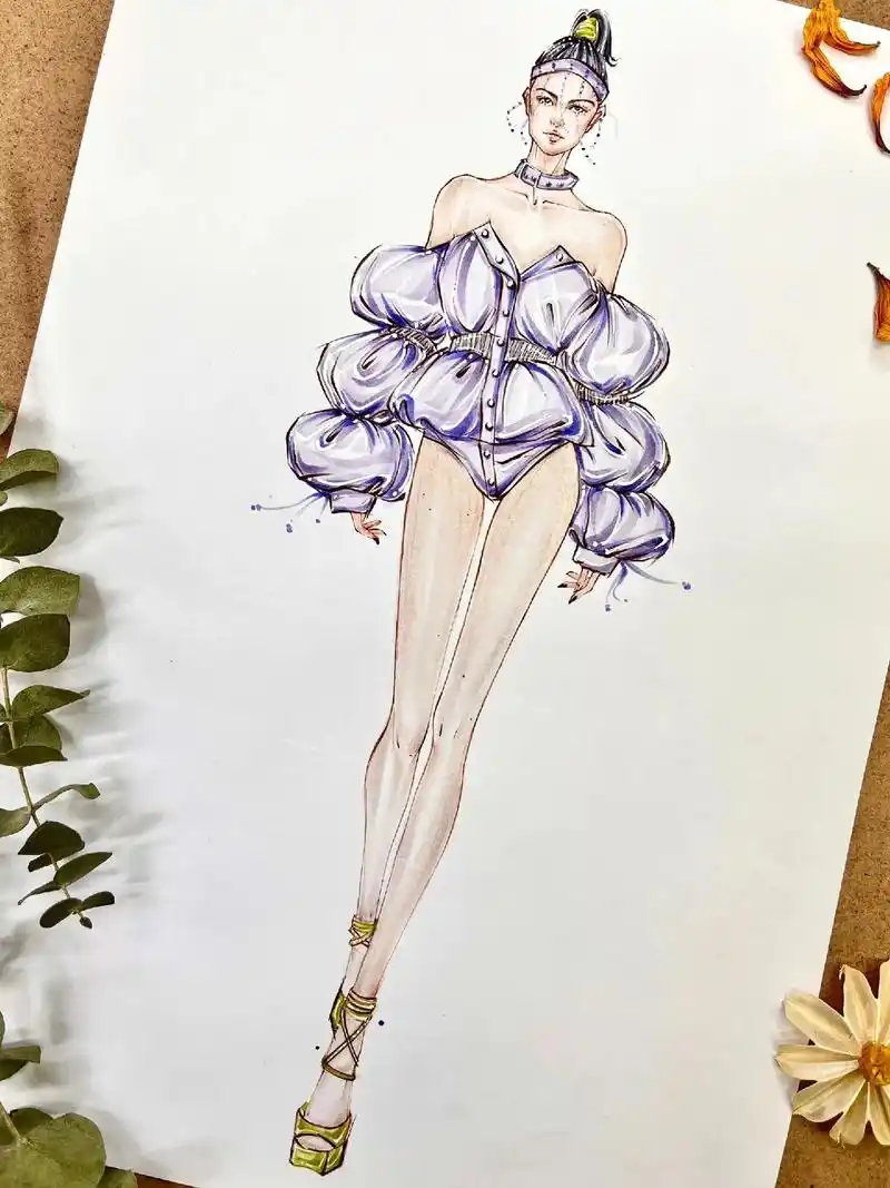 服装设计效果图之郁见永恒紫丁香.#服装设计手绘 #服装设计  - 抖音