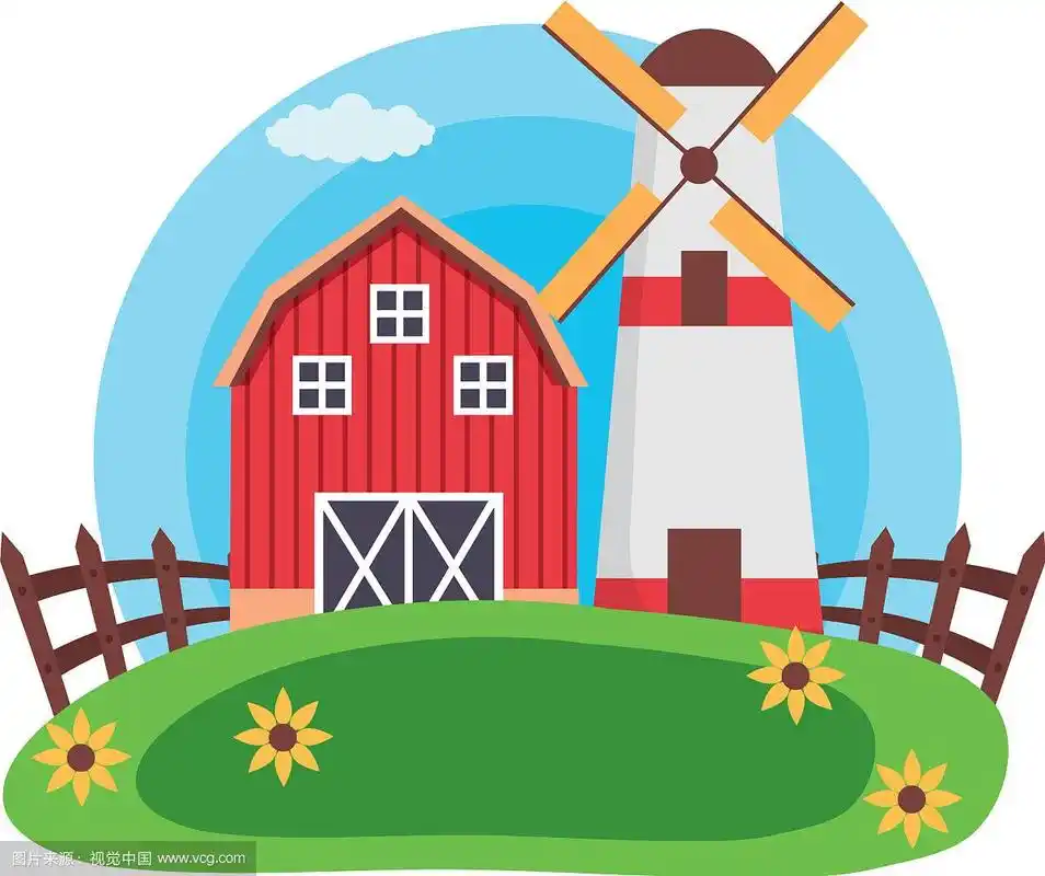 谷仓,风车,房子,农场