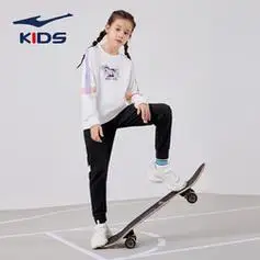 erke鸿星尔克童装女童中大童长袖套装儿童卡通套装68222301024正白150