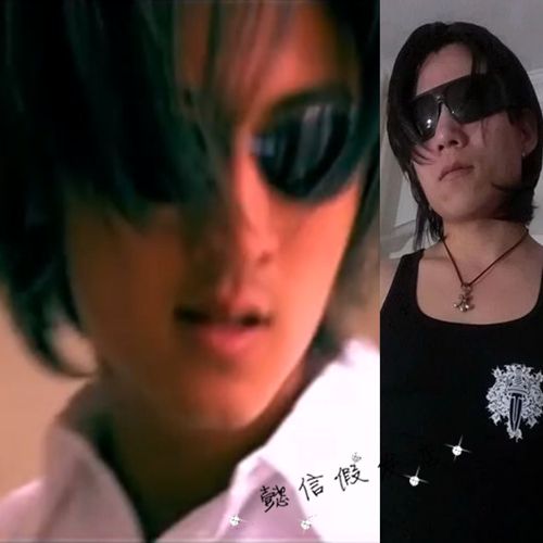 懿信斜刘海美发中长发帅哥男假发复古香港谢霆锋发型模仿舞台表演