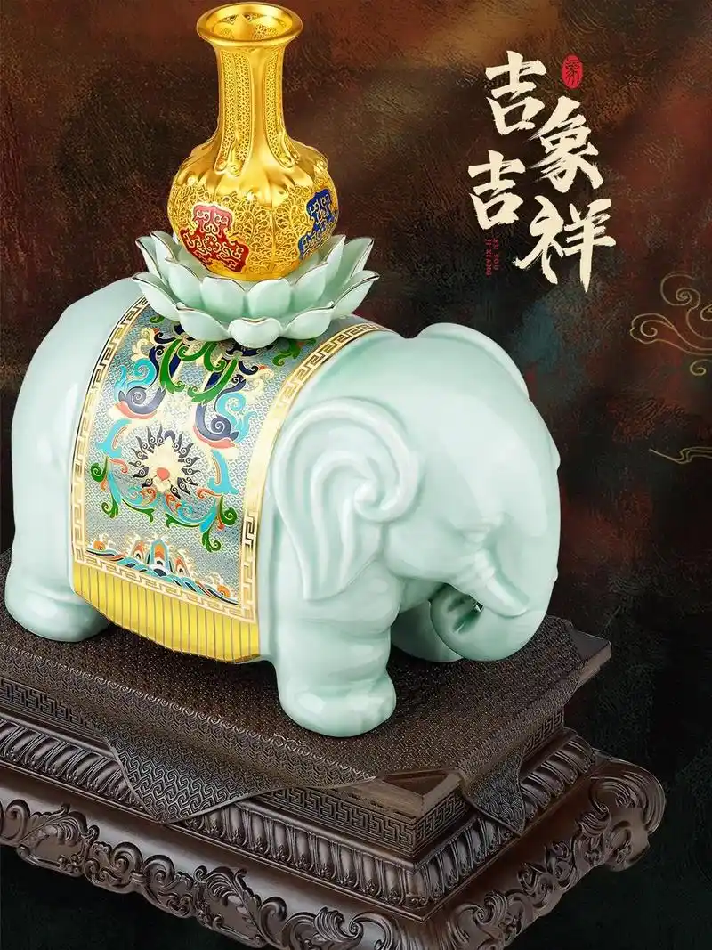 青瓷大象摆件/足银花丝宝瓶国潮风商务礼品.新品推荐      - 抖音