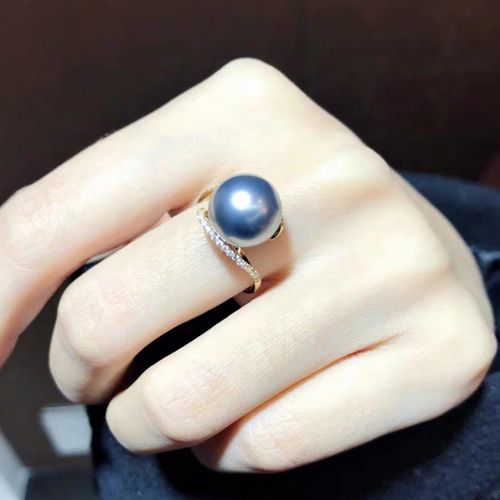 珍妮芙珠宝强光大溪地灰色海水珍珠戒指925银柔美气质珍珠戒指女