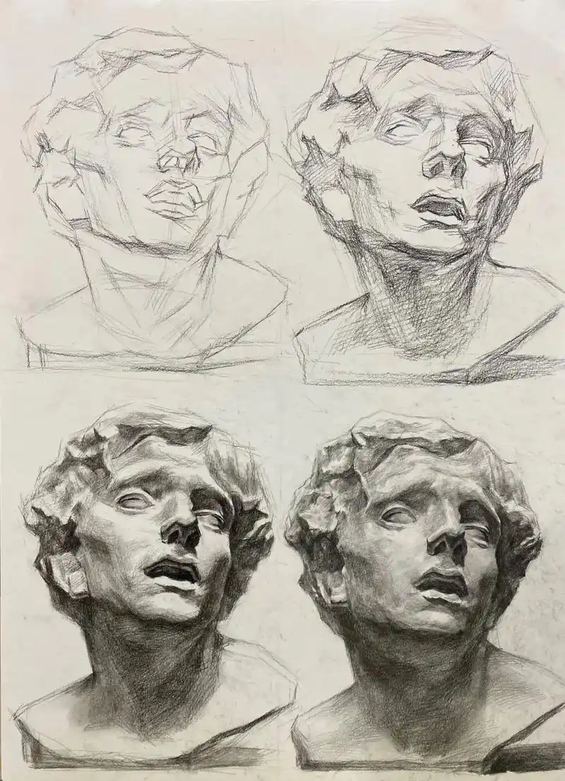 素描石膏头像单步骤分组示范.