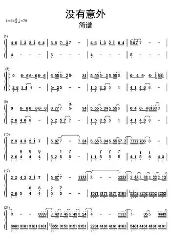 没有意外简谱乐谱蔡徐坤