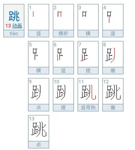 跳,挑,岸,飞,运,怎么摆笔顺