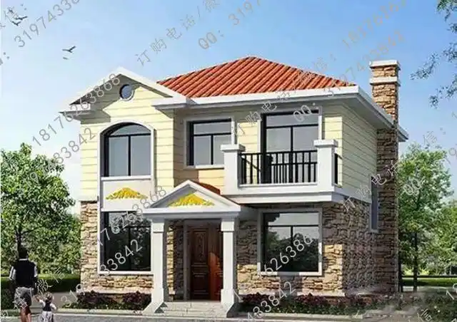 3套占地80平方米二层别墅设计图三层平屋顶房屋设计效果图建筑施工图