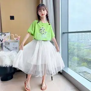 女童裙子套装夏季8洋气女孩9薄款纱裙10岁短袖夏装儿童短袖公主裙