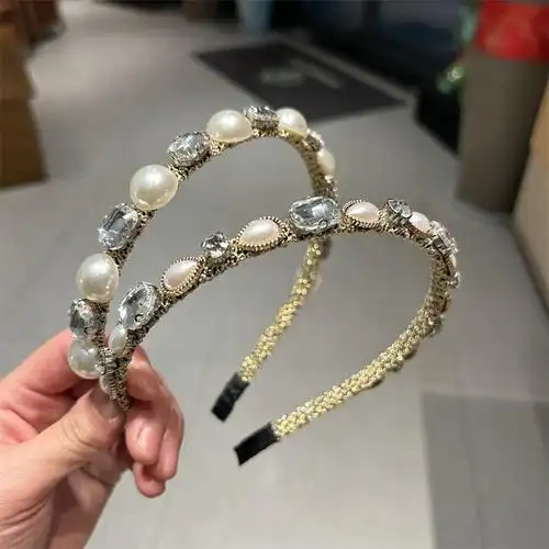 宫廷复古高级感珍珠发箍几何方形镶钻头饰网红外出发饰头箍头饰女