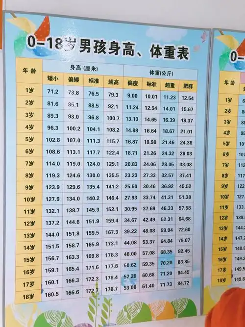一,男孩身高体重表