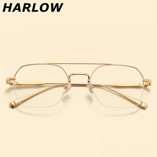 金色眼镜框男女大近视脸显瘦145mm半框眼镜拉线丝金丝边框眼镜架