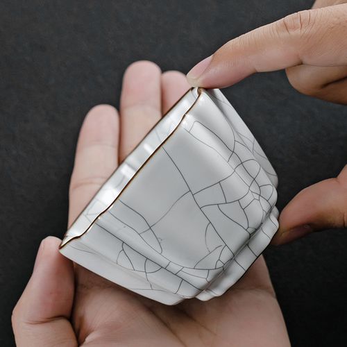 杉宝居 主人杯送人李斌汝窑复古风茶具单杯个人杯铁线金丝开片可养