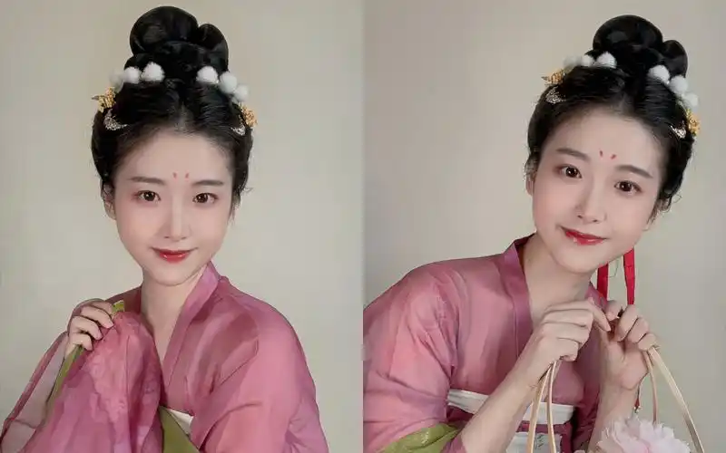 【汉服发型教程】桂花糯米糍 | 大唐少女唐风汉服发型教程_哔哩哔哩