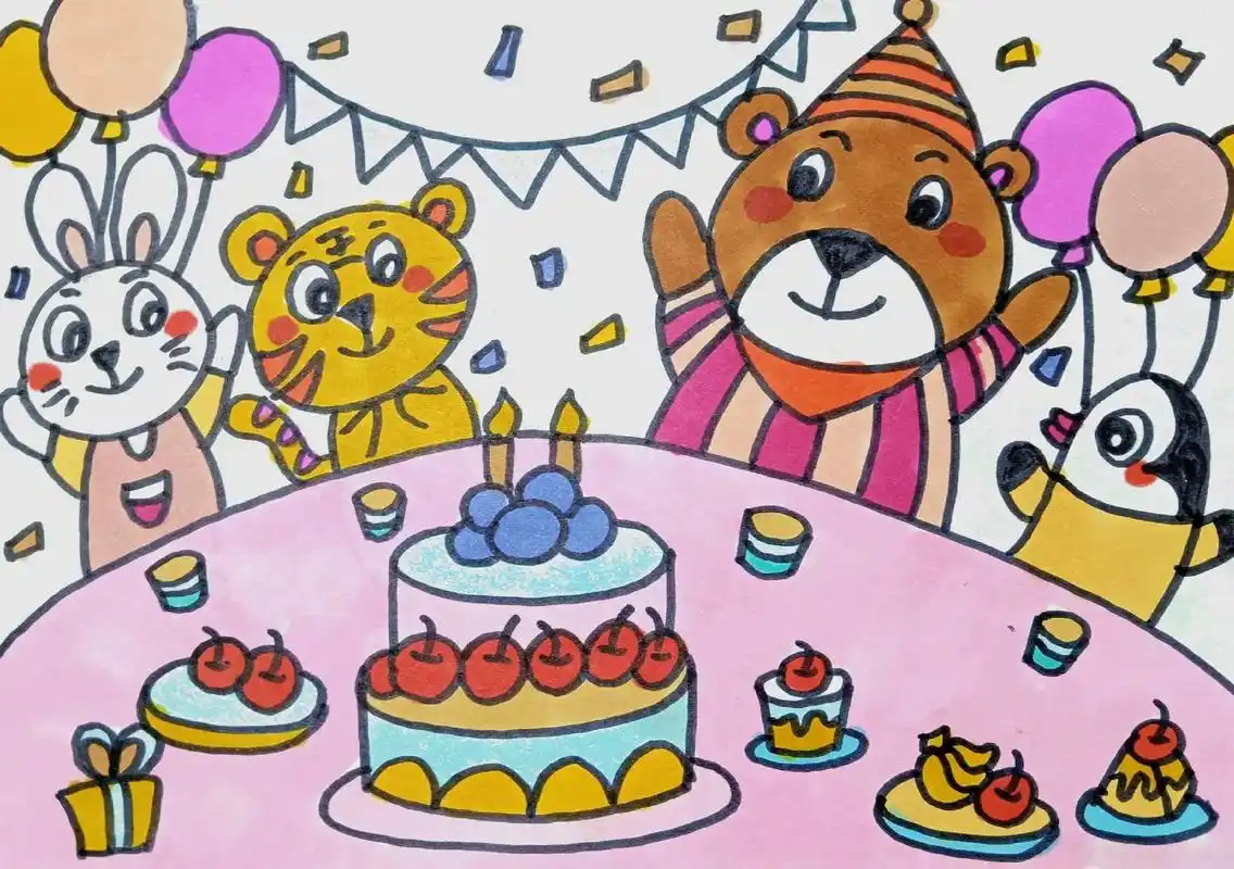 崔丹丹老师投稿#小熊的生日派对#儿童画#考级漫画 - 抖音