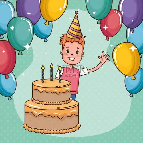 有小男孩的生日贺卡插画图片素材