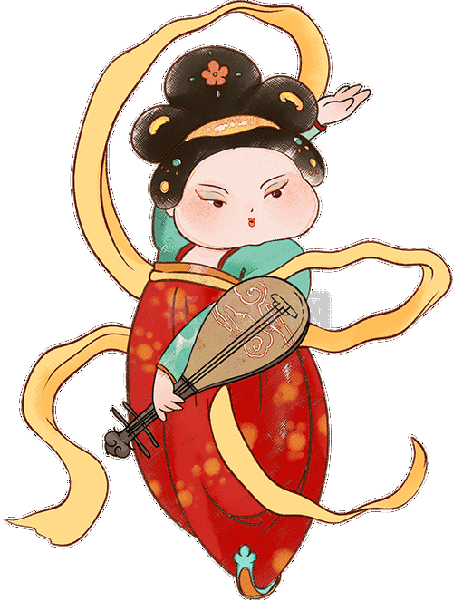 卡通古风人物唐朝唐仕女弹琵琶唐风