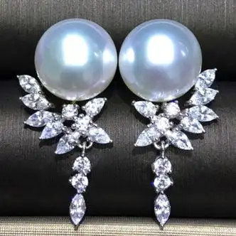 qiq珠宝澳洲海水珍珠耳钉耳坠18k金镶马眼钻石豪华大气定制款式101