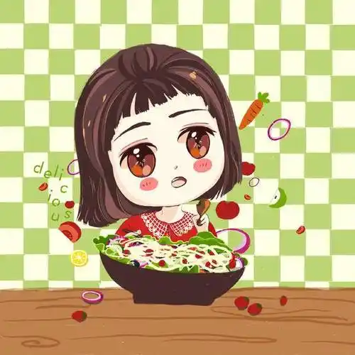 可爱小吃货 插画 小女孩 吃货 萌 小可爱 用餐 吃东西 蔬菜沙拉 可爱
