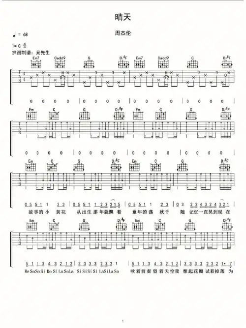 晴天 #周杰伦  #吉他谱  #小红书