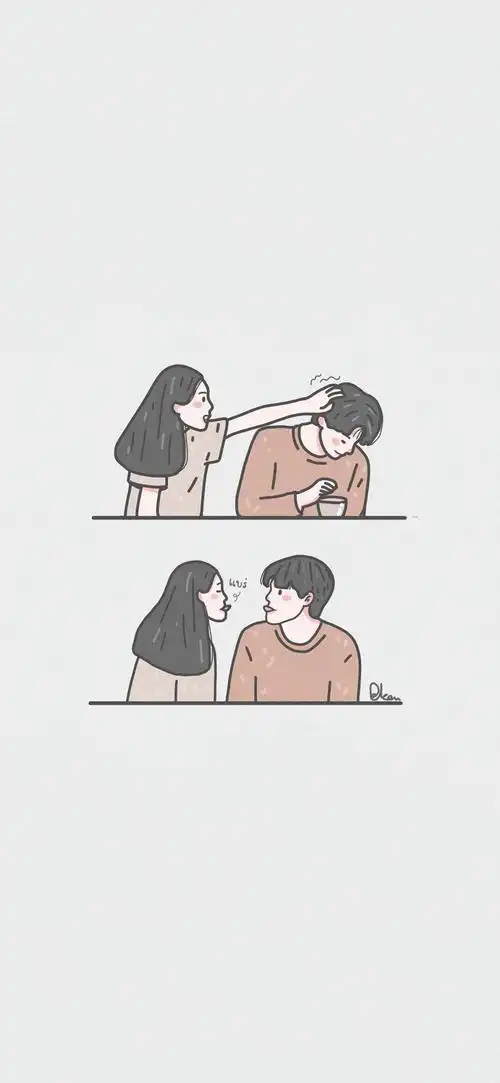 甜蜜小情侣插画手机壁纸_卡通_手机壁纸下载_美桌网