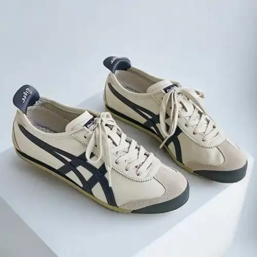 鬼冢虎牌鞋子米藏青米深蓝牛皮面低帮男女情侣休闲小白鞋莆田纯原