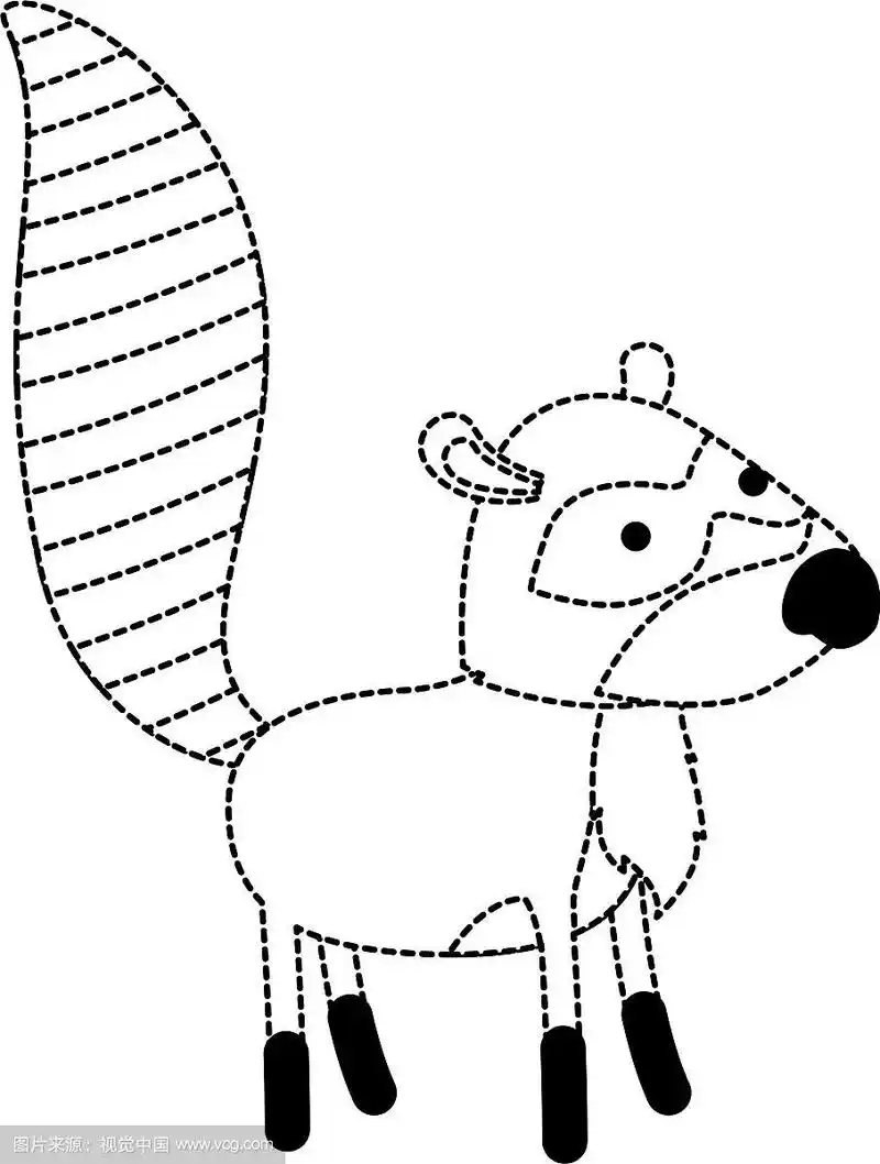 浣熊卡通在黑色虚线轮廓