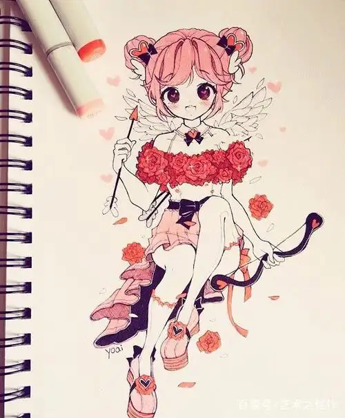 美少女手绘,马克笔下的萌妹子,太可爱了