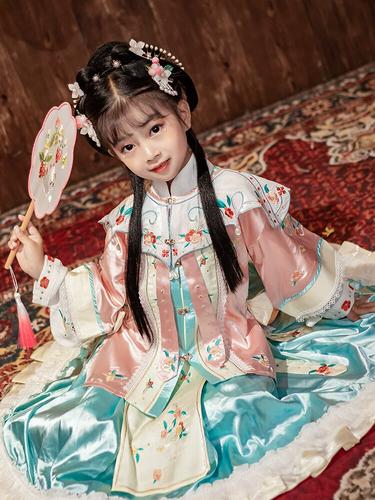 茗楠之家女童汉服秋季长袖中式唐装小女孩中国风超仙连衣裙古装裙