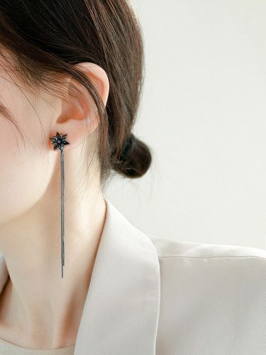 超美个性黑钻花流苏长款耳环耳钉高级感复古冷艳女耳饰酷萨