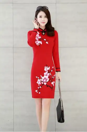 厂家直销 2016秋季梅花图案滴水领女-旗袍,唐装