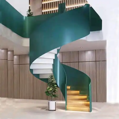 工厂定制曲步楼梯简约现代钢木玻璃楼梯跃层loft公寓弧形旋转安装