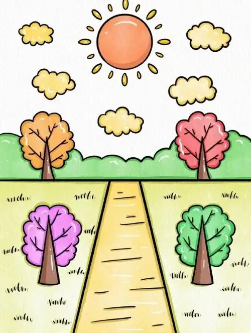 简单好看的秋天风景画~#简笔画