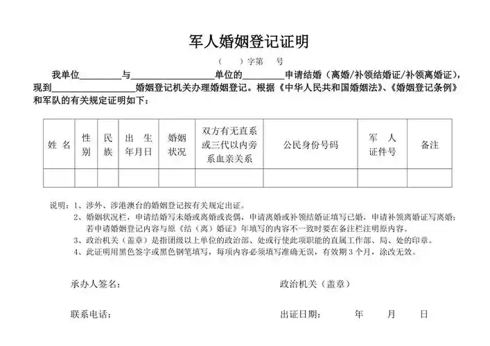 军人婚姻登记证明精编版