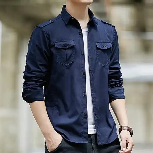 梵克公牛男士长袖衬衫男春春季纯色衣服修身商务休闲工装男装