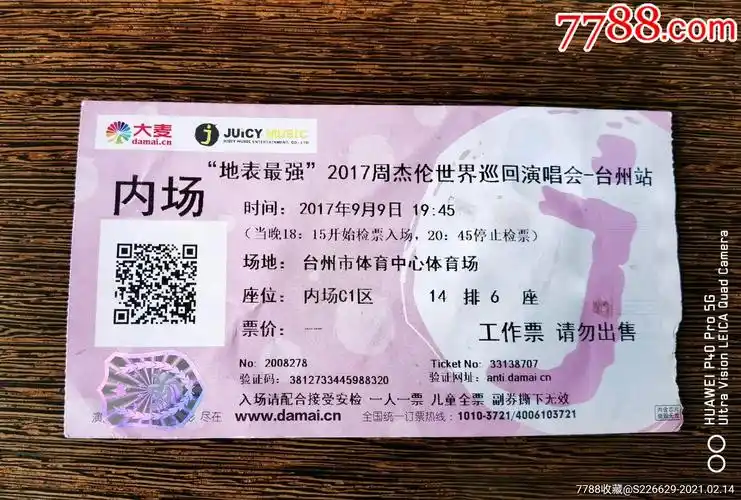 周杰伦2017台州演唱会票根-价格:20.0000元-se78367975-晚会/演出门票