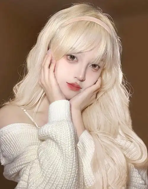 世雅 假发女长发cos米白金色全头套lolita大波浪长卷发蓬松自然假发套