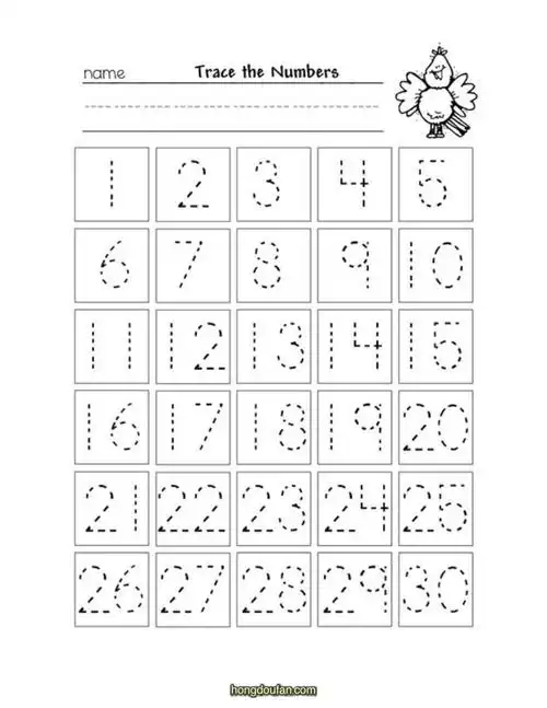 从1数到30 数字描线练习题打印
