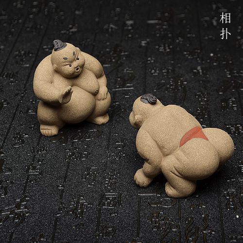 茶宠摆件精品紫砂相扑选手雕塑趣味茶玩茶盘装饰把件茶趣紫砂礼品