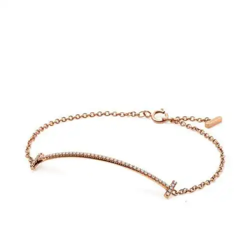 蒂芙尼 经典tiffany t 系列 18k金玫瑰金镶嵌钻石smile微笑笑脸手羐g