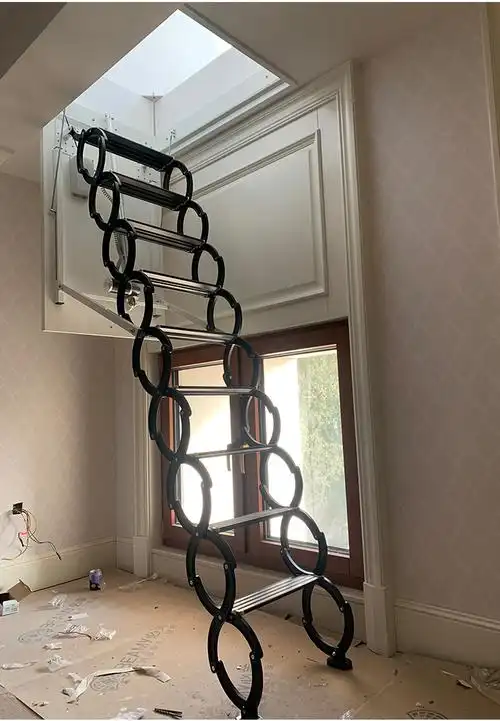 豫美之霖电动阁楼伸缩楼梯家用折叠楼梯全自动锻造阳极隔层升降隐形