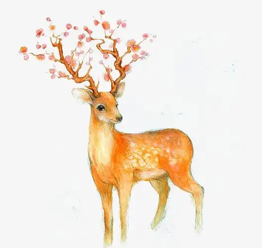 手绘小鹿卡通麋鹿创意麋鹿,小清新简约北欧,水彩,插画,森系,手绘