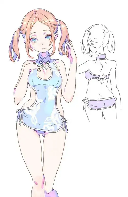 动漫水彩的女孩子动作参考萌萌哒