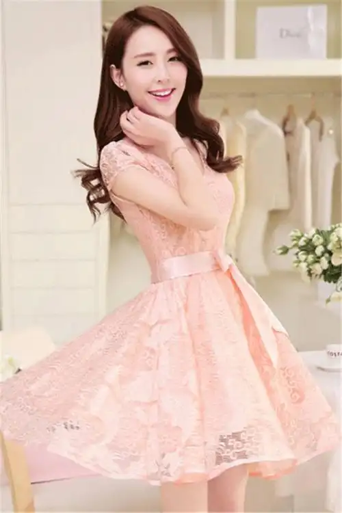 新款韩版中长款蕾丝雪纺连衣裙