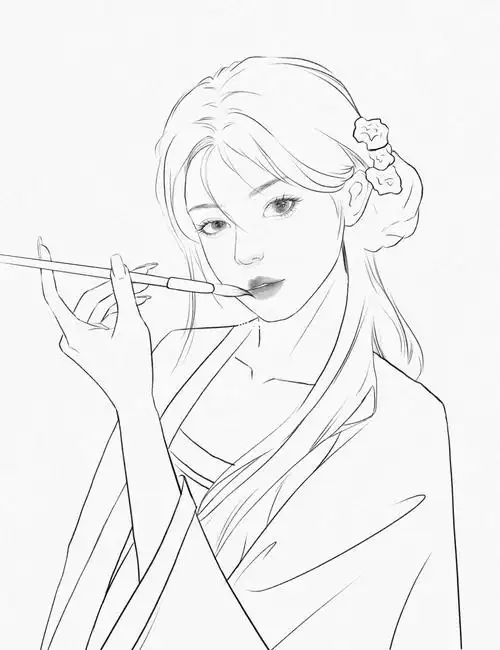 ipad画画线稿266古风少女
