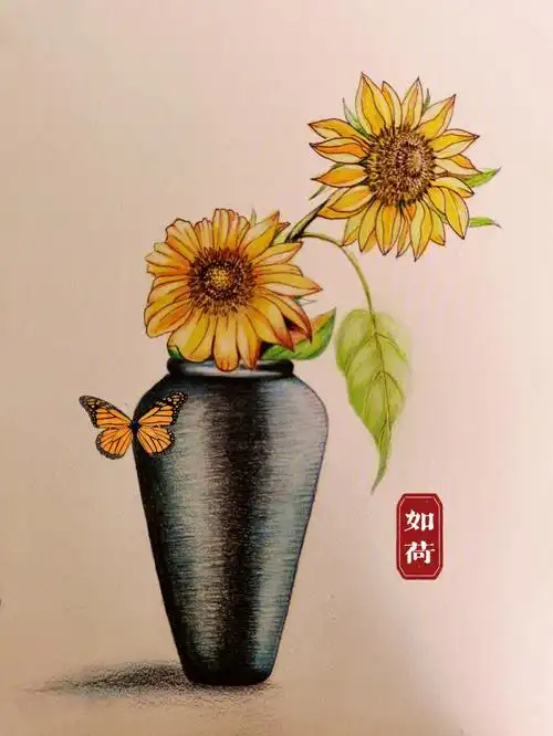彩铅手绘小向日葵