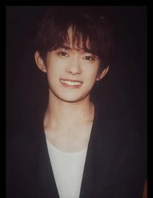 千玺的笑容像春风一样使人沉醉,笑起来还有梨涡,一双剑眉下却是一对