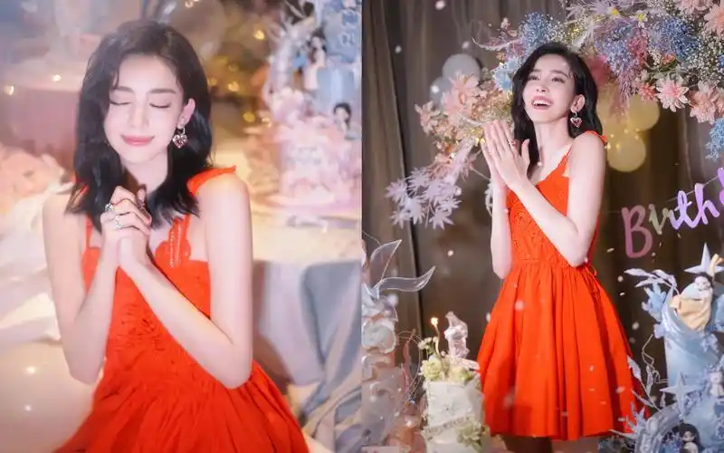 古力娜扎晒30岁生日照吊带红裙炫精致锁骨被感动当场落泪