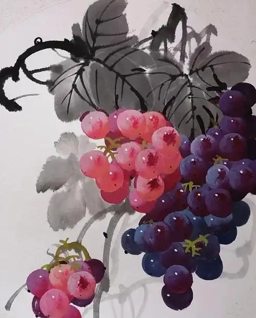 国画写意葡萄,画家手法细腻
