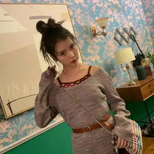 iu领针演出服上衣长袖套头毛衣针织衫一字李智恩毛针织衫