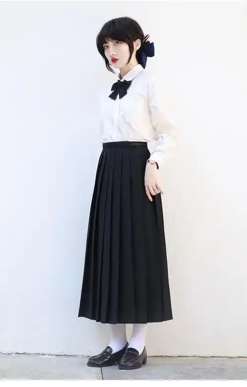 依伊纯樱花家族jk制服裙 不良少女长裙 绀色黑色显瘦学生百褶长裙春秋