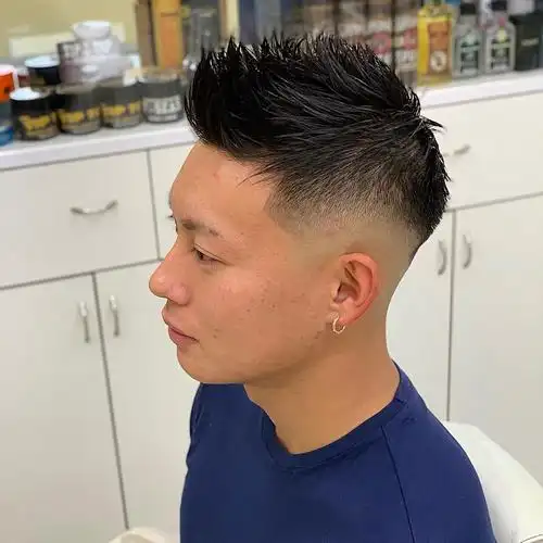 像这种头顶3到5cm左右长度地三面光发型,通常我们会选择把发根吹蓬松